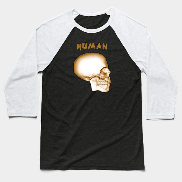 Human Skull - Orange Baseball T-Shirt by The Architect Shop